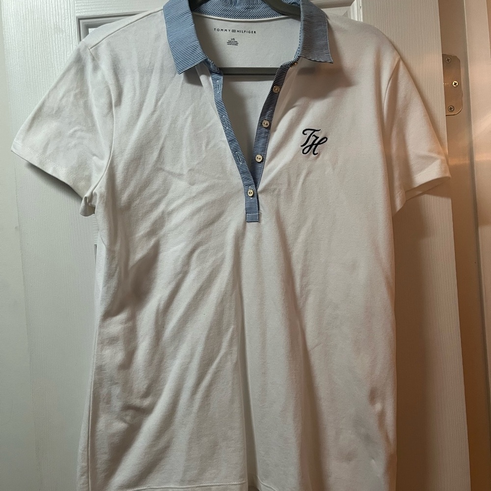 Tommy Hilfiger White Polo Shirt with Blue Trim